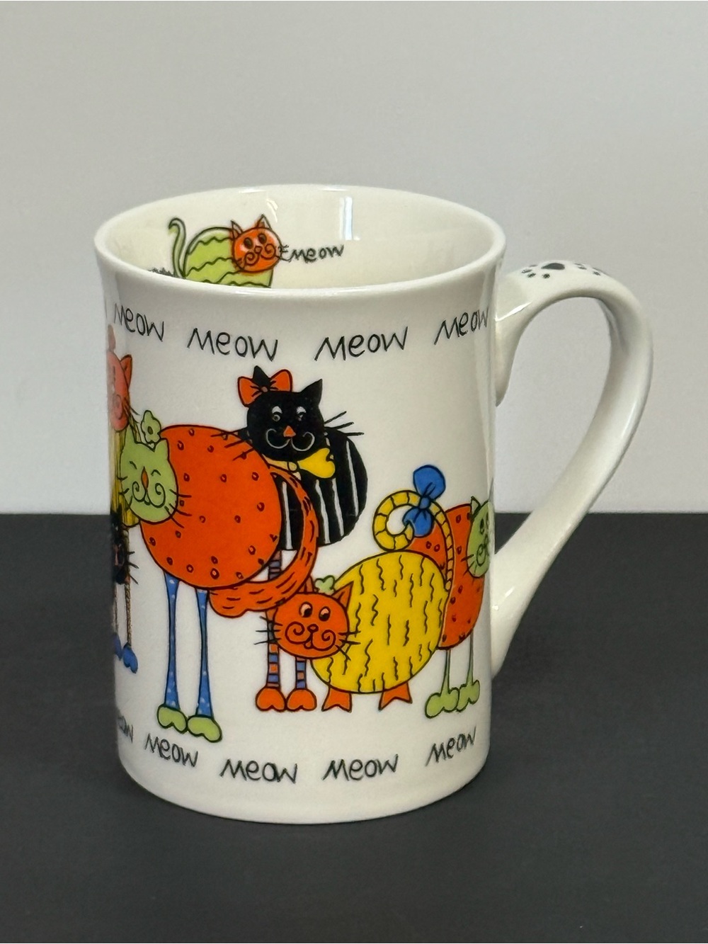 Gorgeous Ceramic Cat Print Coffee Mug in White with Colorful Cats